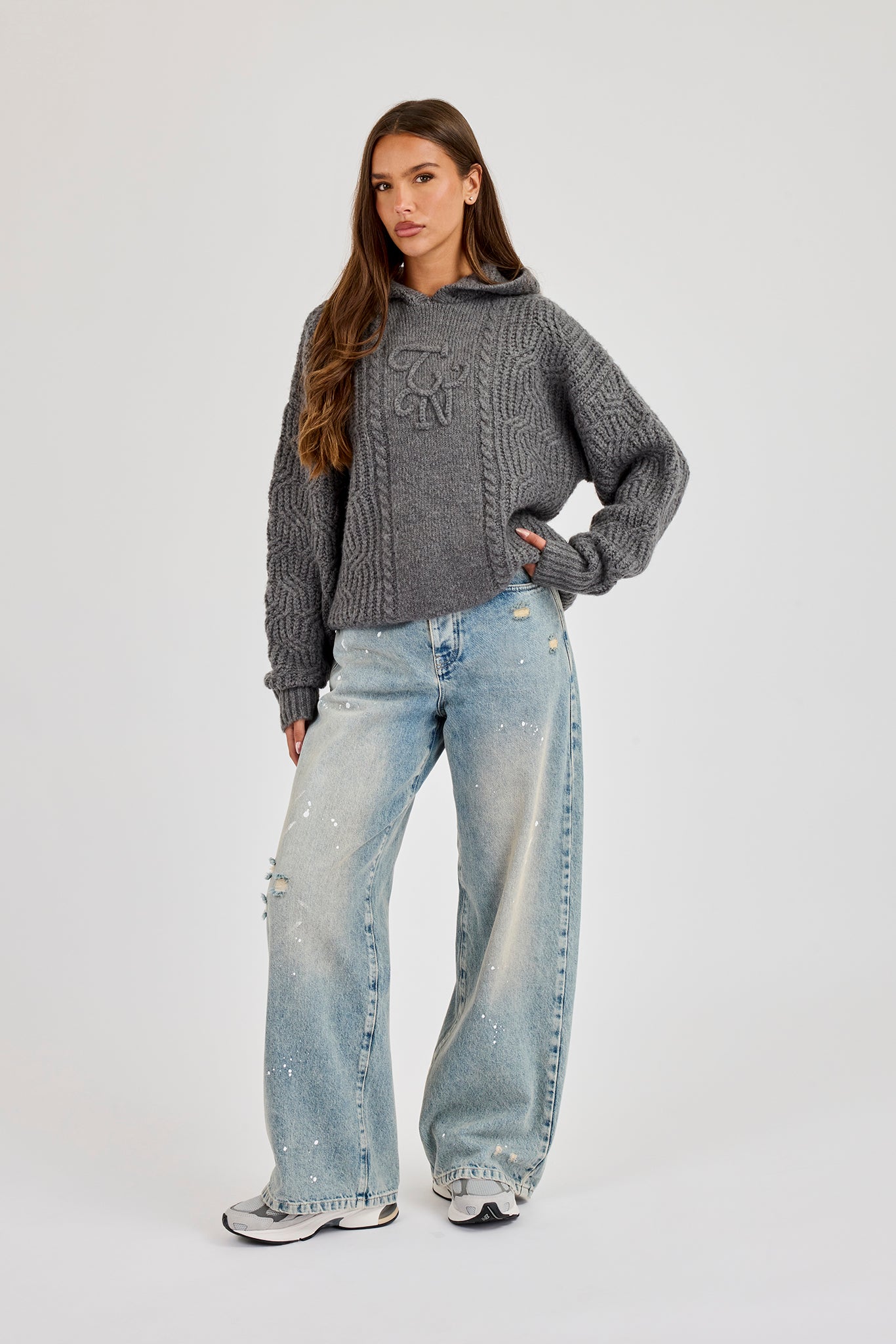 CN Cable Knit Oversized Hoodie - Charcoal